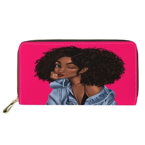 3D cetak kepribadian Afrika Afro gadis wanita panjang ritsleting dompet koin uang wanita kartu kredit dompet kulit - Product Image 1