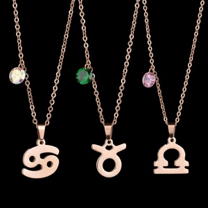 Joyería de Moda Dubái, Collar con Signo Zodiacal y Piedra de Nacimiento, Chapado en Oro de 18K, para Novia - Product Image 5