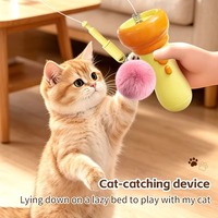 Jouet électrique interactif pour chat en plastique ABS écologique, lanceur à ressort à un bouton, balle en peluche rétractable sur corde, pour jeu d'intérieur