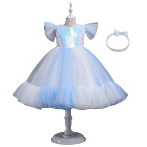 Robe de demoiselle d'honneur à paillettes pour filles, robe de princesse en tulle violet, coupe trapèze, pour spectacle de mariage - Product Image 3
