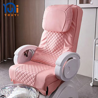 Fauteuil de pédicure de luxe en cuir rose, fauteuil inclinable électrique, bain de pieds en cristal, fauteuil de pédicure multifonctionnel pour spa