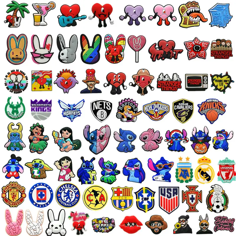 HYBkuaji Shoe Decoration 2023 Peso Pluma Wholesale PVC Anime Clog Football Basketball Soccer Sports Team Logo Shoe Croc Charms