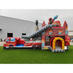 Casa Inflable de Juegos para Niños con Forma de Camión de Bomberos, con Tobogán y Piscina, Material de PVC, Capacidad de 300-500 kg para 5-10 Pasajeros - Product Image 1