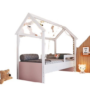 Lit d'enfant Montessori moderne en MDF, bois blanc rose, pour salon, garçon fille, simple, 196 cm, avec protection latérale, durable, écologique - Product Image 1
