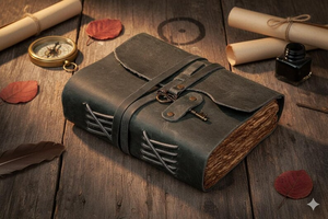 สมุดบันทึกปกหนังทำมือพร้อมกุญแจล็อค สมุดจดบันทึกสไตล์วินเทจ ของขวัญไดอารี่สไตล์เรสติก สมุดบันทึกการเดินทางแบบแฮนด์เมด - Product Image 2