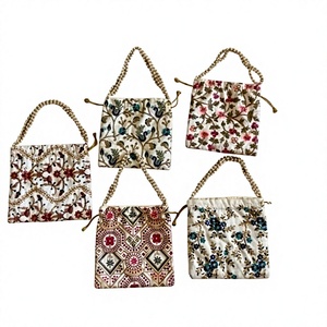 Pochette à cordon en soie perlée brodée de style ethnique indien, sac à main, cadeau de mariage, nouvel an, Noël, porte-monnaie - Product Image 5