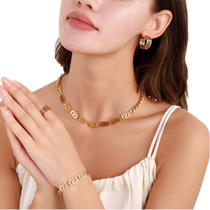 Chaîne cubaine européenne et américaine en acier inoxydable Palindrome Collier Anneau Boucle d'oreille Ensemble de couvre-chef pour mariage et fête - Product Image 1