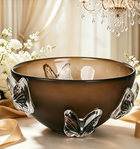Bol à fruits en verre sculpté artisanal, écologique, résistant à la chaleur, avec poignée papillon, centre de table décoratif, style méditerranéen - Product Image 1