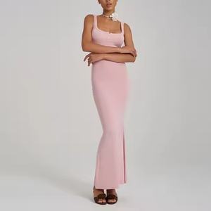 Fabricante de Ropa, Vestido Ajustado de Alta Calidad Personalizado, Vestido Largo de Algodón Elástico, Color Liso, Tirantes Finos - Product Image 2