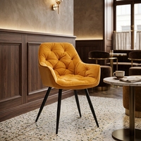 Chaise de salle à manger rembourrée en velours de style nordique, chaise à accoudoirs avec coussin moelleux capitonné, pieds en métal noir, chaise d'appoint de loisirs d'intérieur