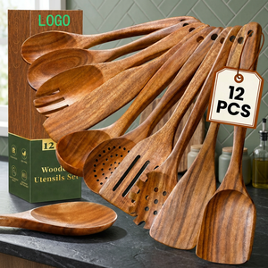 Tianzhu Stock Wholesale Teak Wooden Cooking Utensils <b>Set</b> 12-Piece Oven/<b>Microwave</b>/Dishwasher Safe Kitchen Tools - Product Image 3