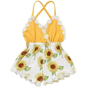 Pelele de una pieza con cuello Halter para niña pequeña, traje de tirantes con estampado de flores para bebé, ropa de verano, Vestidos