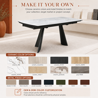 Table à manger extensible de luxe moderne OEM, plateau en céramique, gain de place, plateau en pierre frittée, pieds en métal, mobilier de salle à manger