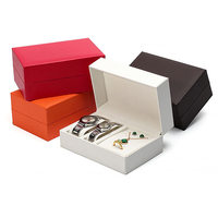 Boîte à montre en cuir haut de gamme avec logo personnalisé, couvercle rabattable, simple et luxueuse, en papier, pour couple, étui de rangement pour montres, emballage de luxe, cadeau de bijoux