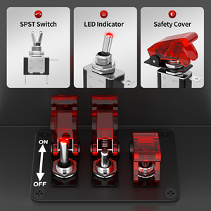 <b>12V</b> 3 in 1 Racing Car Ignition <b>Switch</b> Panel SPST Control Red LED Indicator ON OFF Toggle <b>Switch</b> Panel with Safety Cover - Product Image 3