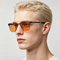 Gafas de Metal con Montura Semi-Rimless Tricolor, Gafas Ópticas de Moda con Media Montura, Anti Luz Azul, para Computadora y Lectura, Unisex