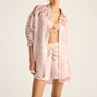 Dames bikiniset met bedrukt shirt, shorts, cover-up, tweedelig badpak, strandkleding