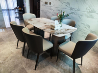 Ensemble table et chaises de salle à manger rectangulaire moderne en pierre frittée, pieds en métal, 6 places, écologique, imperméable, mobilier de maison pour hôpitaux
