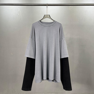 Top Streetwear a maniche lunghe Vintage lavato a maniche lunghe a blocchi colorati per t-shirt in stile retrò da <span class=keywords><strong>uomo</strong></span> - Product Image 3
