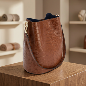 Bolso de Mano de Cuero Genuino para Mujer, Diseño Grabado de BS International, Cierre de Cremallera, Impermeable, con Doble Correa Cruzada, 2-2.9L - Product Image 2