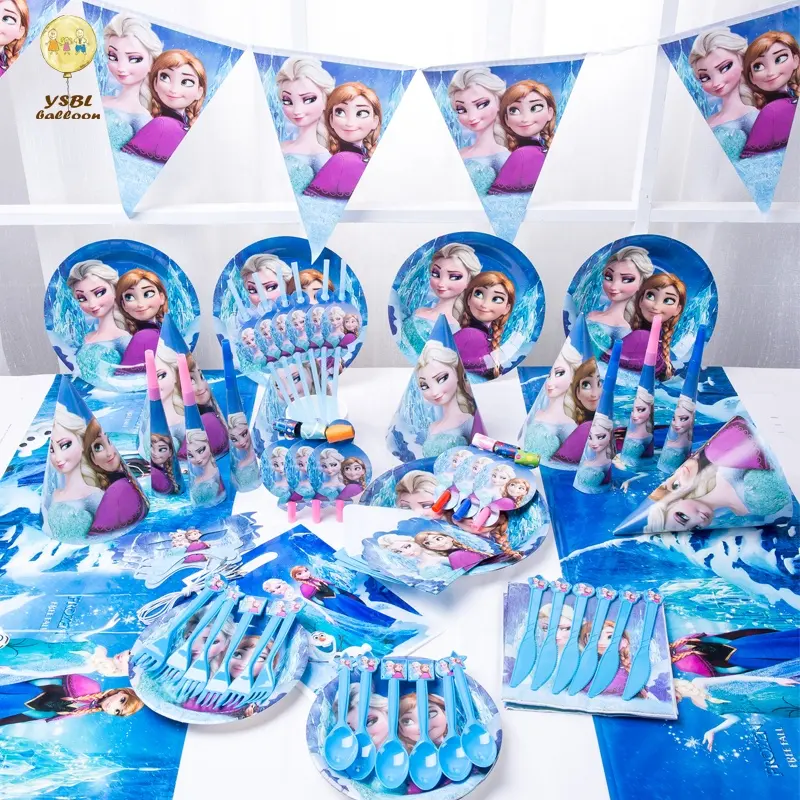 90pcs Cheap Price Amazon Hot Selling 6Kids Toys Cartoon Themed Paper Design Frozen Birthday Party Supplies