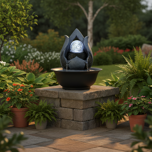 Petite fontaine de méditation en résine à 3 niveaux, éclairée par LED, étanche, peinte à la main, pour intérieur/extérieur, cascade Feng Shui, décoration de la maison - Product Image 2