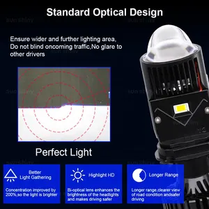 Sunshiny Y3 Pro H4 mini bi-led ống kính máy chiếu 2.5inch H4 Led Đèn Pha Giao hàng nhanh 55W 60W phổ cao/thấp chùm cho xe ô tô