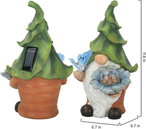 Estatua de resina de Gnomo de jardín, figura de nome que sostiene <span class=keywords><strong>Orb</strong></span> mágico y mariposa con luces LED solares, decoración de verano para exteriores - Product Image 3