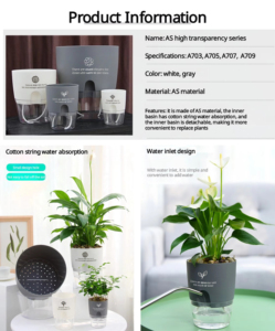 Pot de fleurs auto-arrosant en résine transparente pour la <span class=keywords><strong>maison</strong></span>, bassin de stockage d'eau à double couche, personnalisable, suspendu, motif dessin animé - Product Image 2