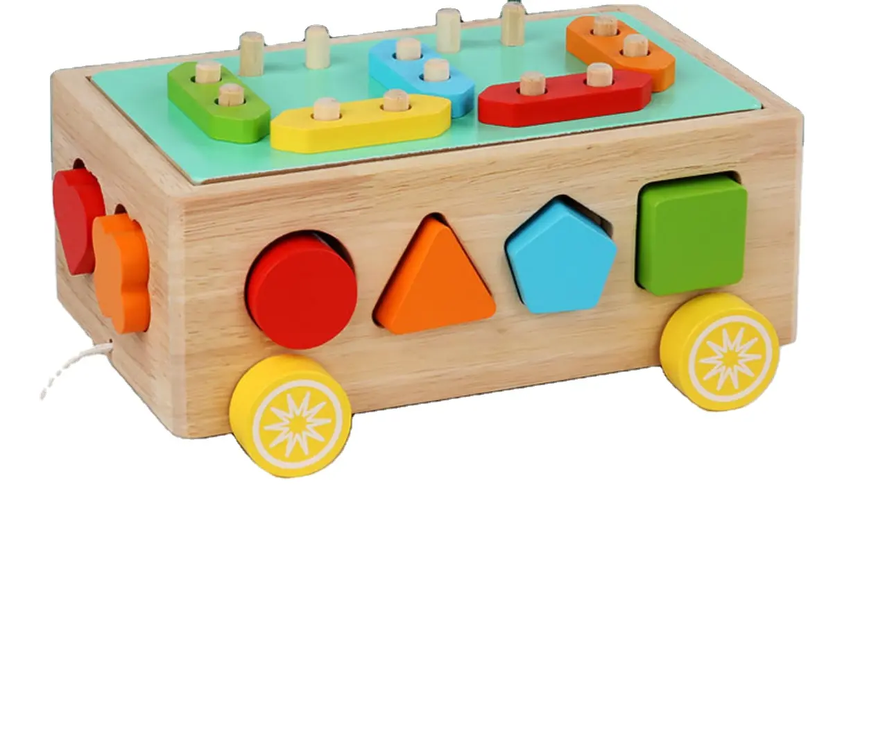 Wooden Educational Pulling Train Car Geometric Shape Matching Push Pull Toys Walkers For Preschool Kids Children