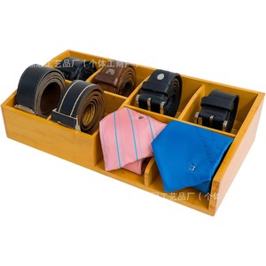Bamboo Wood Belt Tie Organizer <b>Box</b> Rectangular Compartmentalized <b>Storage</b> For Men's Accessories <b>Drawer</b> Organizer - Product Image 5