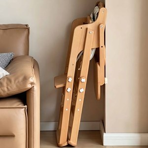 Silla Alta de Madera Plegable con Altura Ajustable y Reposapiés, Moderna para el Hogar, Sala de Estar, Ecológica, Duradera, para Comer - Product Image 3