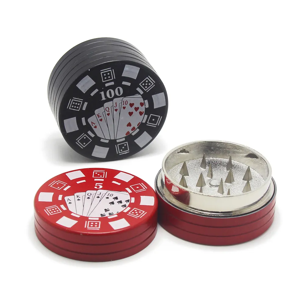 Mini-Kräuterrauch-Mühle Handmühle rund für trockene Gewürzmühle benutzerdefinierte Poker-Karten-Chips Casino-Geschenke Großhandel magnetischer Tabakmühle