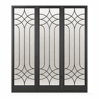 Paravent Art Déco Noir 3 Panneaux Cadre Métallique Cercles Superposés Grille en Verre Personnalisé Restaurant