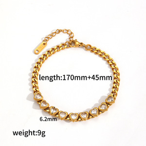 18K Gold Plated Women Elegant NK Chain Cubic Zirconia Heart Shape Charm <b>Bracelet</b> Light Luxury Faashion Stainless Steel <b>Bracelets</b> - Product Image 5
