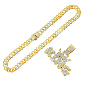 Nouveau produit : Collier chaîne cubaine plaqué or et argent style hip-hop pour homme, avec pendentif couronne et lettre en alliage – Bijoux de mode - Product Image 4