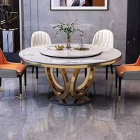 Gesinterter Stein-Esstisch mit Stühlen für Hotels, Luxuriöses High-End-Set, Modern Minimalistisch mit Kleinen Metallbeinen, 6-Sitzer mit Lazy Susan Drehplatte