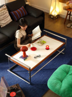 Table basse relevable pliable Bauhaus Mid-Century avec rangement, idéale pour petit appartement, en acier inoxydable noir aspect pierre
