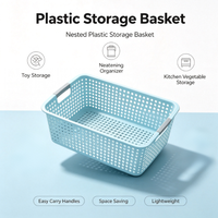 Panier de rangement en plastique à 3 tailles avec trou de drainage, panier de rangement portable pour le bureau, pour les jouets des enfants, les collations, les articles ménagers divers