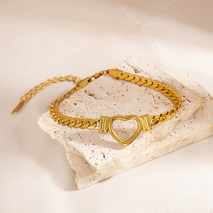 Stainless Steel Heart <b>Bracelet</b> 18K Gold Plated Women's Fashion Jewelry Gift - Product Image 3