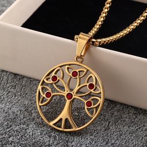 Vintage <b>Celtic</b> Tree Of Life Pendant <b>Necklace</b> charm Gold Stainless Steel Red Crystal <b>Celtic</b> Knot Spiritual Wiccan Jewelry For Men - Product Image 3