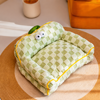 Canapé-lit douillet en peluche pour animaux de compagnie, portable, à carreaux verts, avec poignée, grand nid de sommeil d'intérieur pour chats et chiens