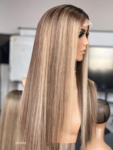 5*5 Cierre de encaje 100% Cabello humano virgen sin procesar Color resaltado con raíz negra Rubio recto Puede pelucas personalizadas - Product Image 3