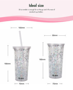 Vasos personalizados Con logotipo de Sorbete, Vasos de plástico transparente rosa Con purpurina Y Pajita, venta al por mayor - Product Image 6