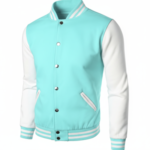 Chaqueta universitaria de béisbol personalizada para hombre, estilo Letterman, cortavientos, con cuello alto y logotipo frontal, ideal para otoño. - Product Image 1