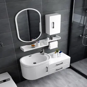 Led 거울 목욕탕 원형 거울을 가진 둥근 현대 세면기 목욕탕 내각 원형 거울을 가진 목제 목욕탕 허영 내각