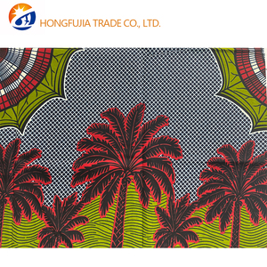 Tessuto 100% Cotone Africano Ankara Batik Rosso Giallo con Stampa Palma e Sole per Abiti e Turbanti, Organza Cardata Tessuta per Ragazze e Ragazzi - Product Image 5