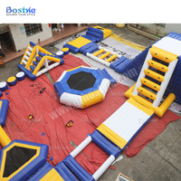 Parc aquatique gonflable personnalisé, parcours d'obstacles flottant sur l'eau avec toboggan trampoline pour divertissements aquatiques en plein air