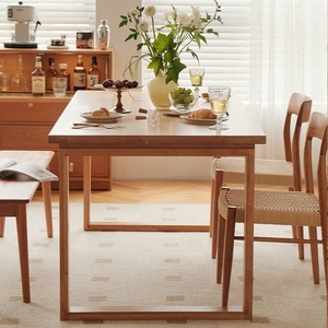 Juego de mesa y sillas de comedor Mobius de madera de cerezo nórdico, 4 piezas, rectangular, de madera maciza para comedor - Product Image 2