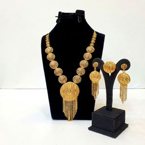 24K Gold Plated Women's Ethnic Tassel Necklace and Earring Set for Wedding Party Jewelry Sets - Product Image 1